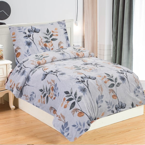 Сиво-синьо единично  спално бельо от микроплюш 140x200 cm Greta – My House