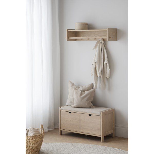 Стенна закачалка с рафт, изработена от дъбова дървесина в естествен цвят Hillmond - Rowico-image-1