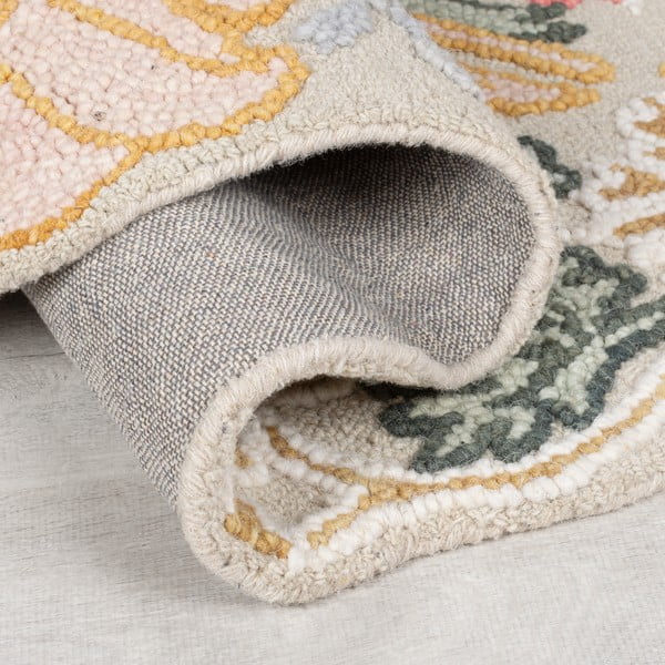 Светлорозова ръчно изработена вълнена пътека 60x230 cm Daphne Shaped Floral – Flair Rugs-image-3