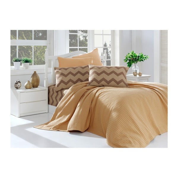 Комплект от памучна покривка за легло, чаршаф и 2 калъфки за възглавници за двойно легло Turro Pakna, 200 x 235 cm - Mijolnir