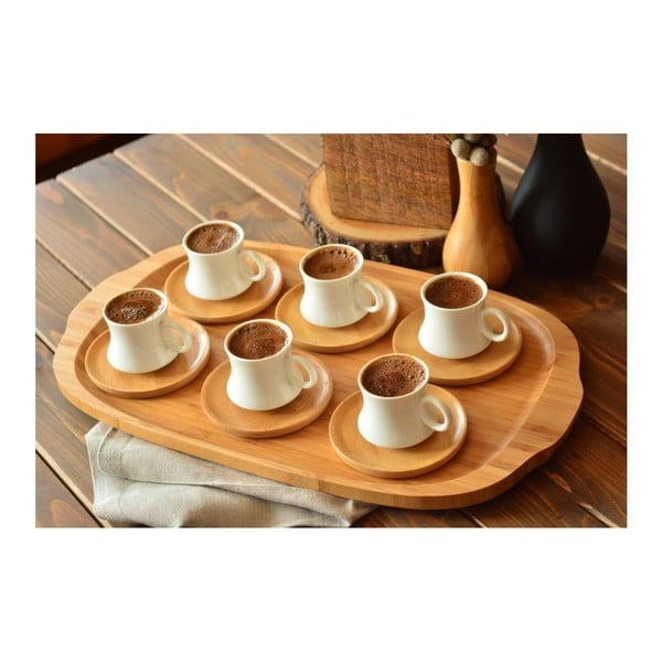 Комплект от 6 порцеланови чаши с бамбукови чинийки Largi - Bambum-image-2