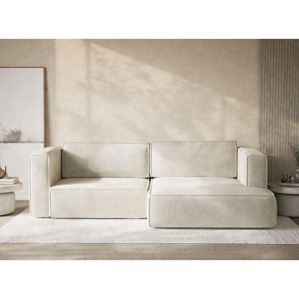 Кремав шенилов сгъваем/с място за съхранение ъглов диван (десен ъгъл) Velto – Maison de Rêve-image-1