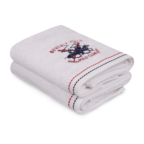 Комплект от две бели кърпи с червени и черни детайли Коне, 90 x 50 cm - Beverly Hills Polo Club