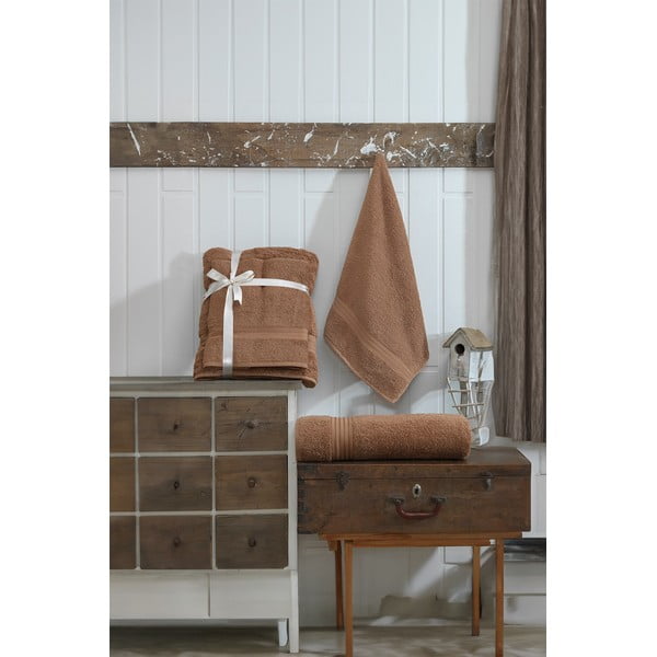 Кафяви памучни хавлии и кърпи за баня в комплект от 2 бр. от тери – Foutastic-image-2