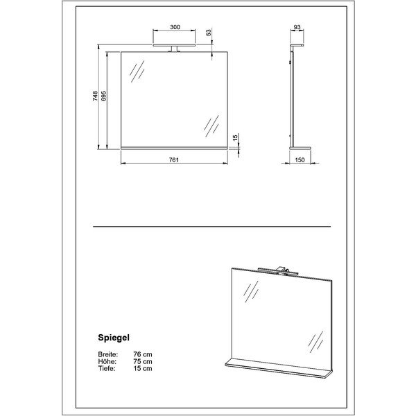 Стенно огледало със светлина/с рафт 76x75 cm – Germania-image-3