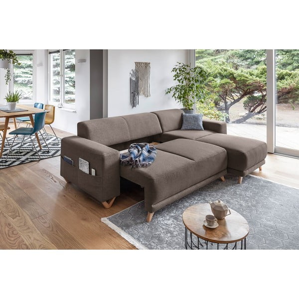 Кафяв разтегателен/с място за съхранение ъглов диван Classy Sophie – Miuform-image-4