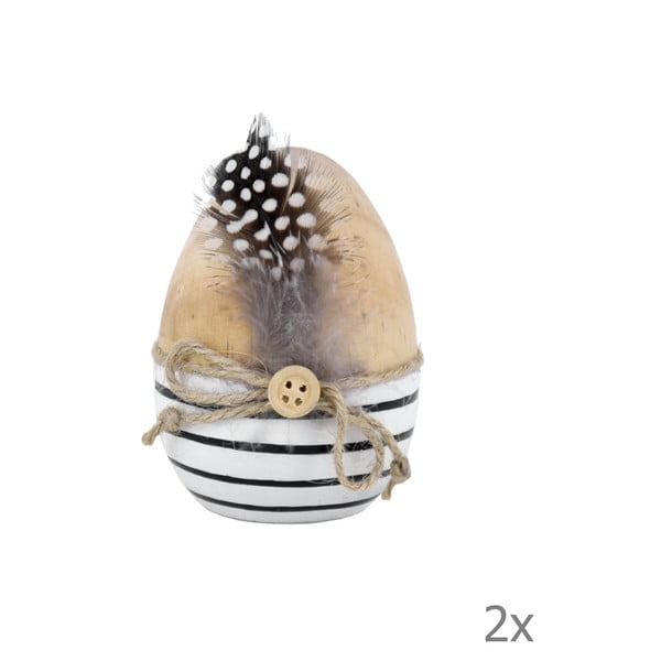 Комплект от 2 дървени великденски декорации с мотив на яйце от пера - Ego Dekor