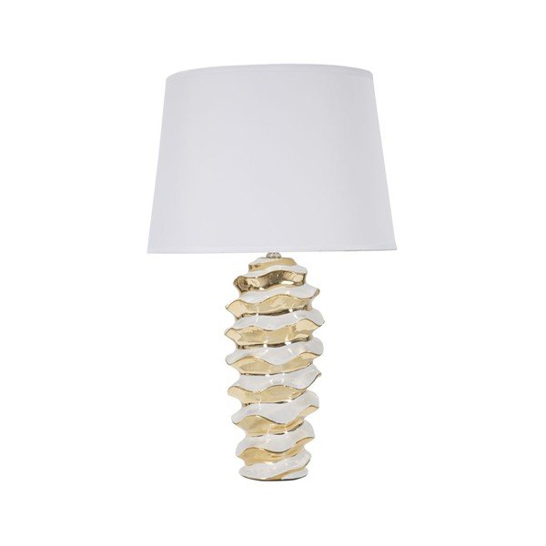 Бяла/златистa керамична настолна лампа с текстилен абажур (височина 53 cm) Glam Space – Mauro Ferretti