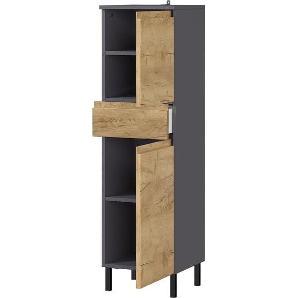 Тъмно сив висок шкаф за баня от дъб 34x120 cm Salinas - Germania-image-2