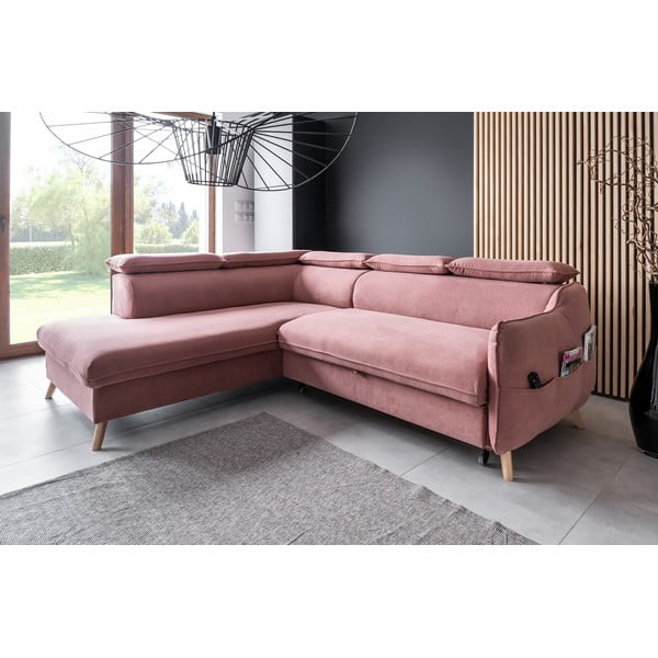 Ъглов диван от светлорозово кадифе (ляв ъгъл) Sweet Harmony - Miuform-image-3