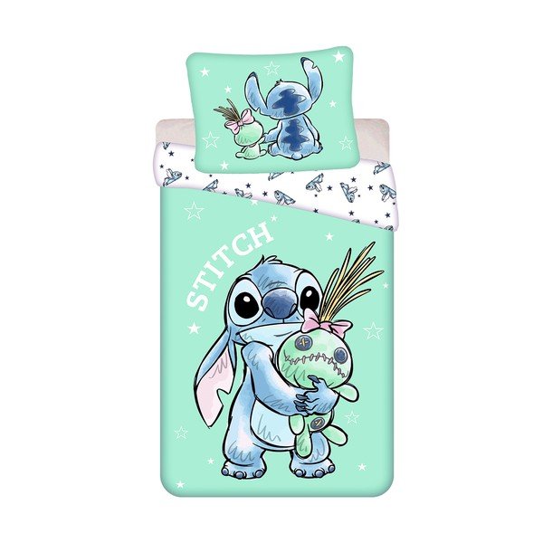 Единично  памучно детско спално бельо в цвят мента 140x200 cm Lilo & Stitch "Buddies" – Jerry Fabrics