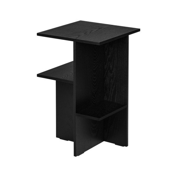 Черно нощно шкафче от декор от дъб  с рафтове Atik – noo.ma