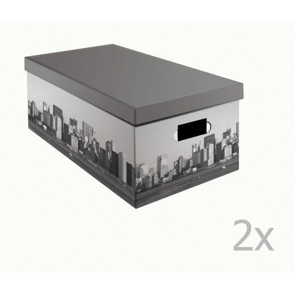 Sada 2 šedých úložných krabic Compactor NewYork, šířka 52 cm