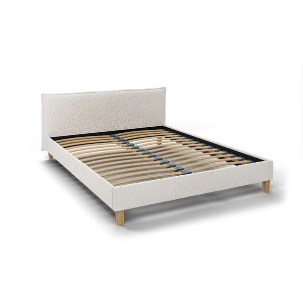 Кремаво тапицирано двойно легло с решетка 160x200 cm Tina - Ropez