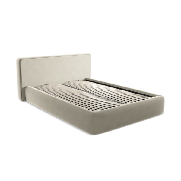 Кремаво двойно тапицирано легло с място за съхранение и включена подматрачна рамка 160x200 cm Kiana – Makamii