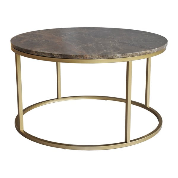 Hnědý mramorový konferenční stolek s podnožím ve zlaté barvě RGE Accent, ⌀ 85 cm