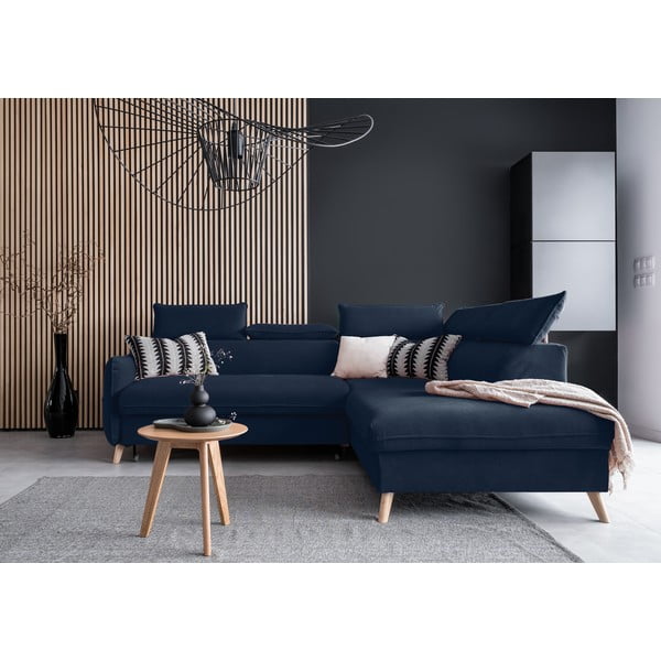 Тъмносин кадифен ъглов диван (десен ъгъл) Sweet Harmony - Miuform-image-1
