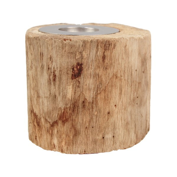 Античен свещник от необработено тиково дърво, височина 10 см - HSM collection-image-2