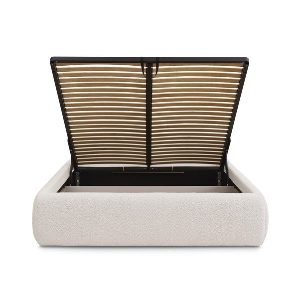 Бяло тапицирано двойно легло без табла с място за съхранение и включена подматрачна рамка 160x200 cm Inera – Bobochic Paris-image-4