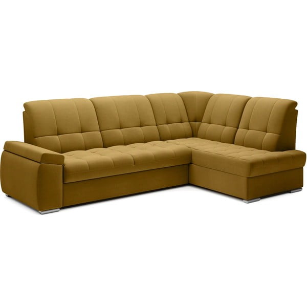 Жълт кадифен разтегателен ъглов диван с място за съхранение (десен ъгъл L форма) Sado – ELTAP-image-2