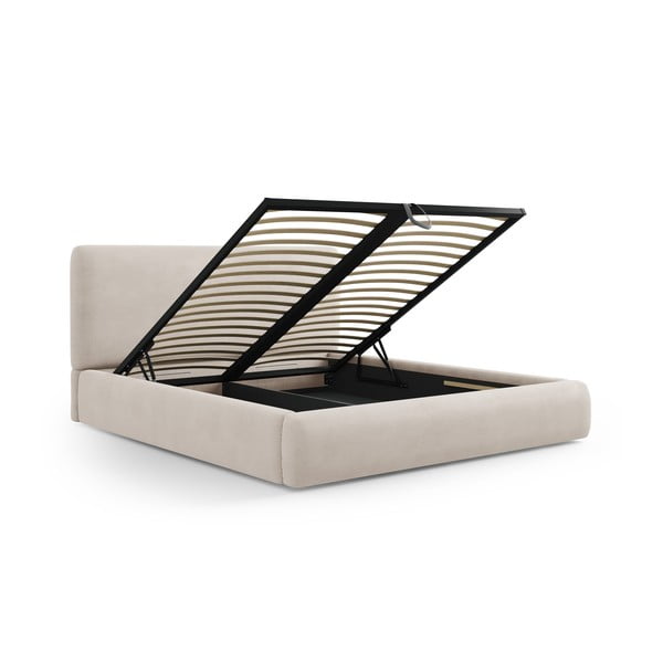 Бежово двойно тапицирано легло с място за съхранение с включена подматрачна рамка 140x200 cm Colonel – Cosmopolitan Design-image-2