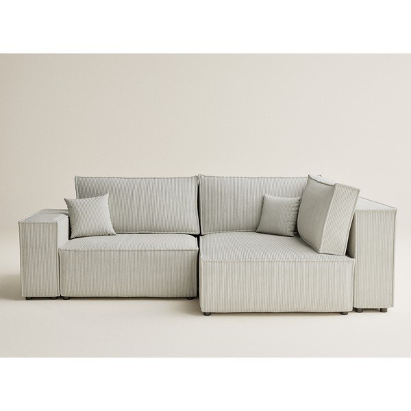 Кремав сгъваем/с място за съхранение ъглов диван от рипсено кадифе (десен ъгъл/L форма) Tonga – Maison de Rêve-image-2