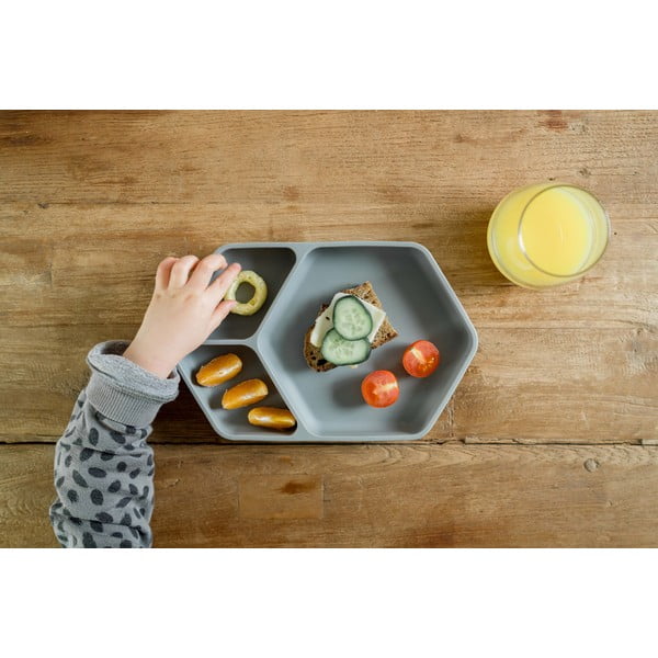 Сива силиконова детска чиния 16x25 cm – Kindsgut-image-3