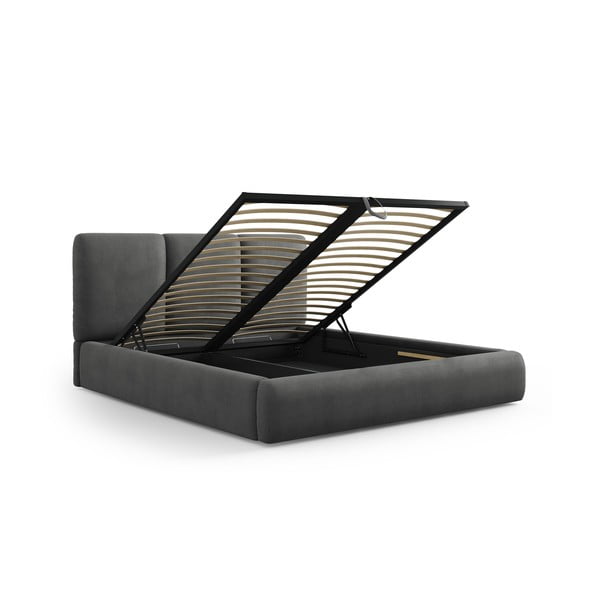 Сиво тапицирано двойно легло с място за съхранение с включена подматрачна рамка 160x200 cm Brody – Mazzini Beds-image-2