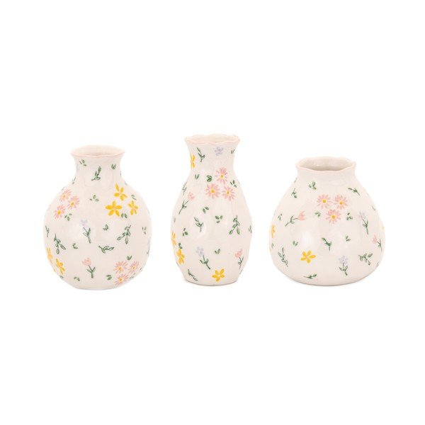 Кремави глинени вази в комплект 3 бр. (височина 10 cm) Ditsy Floral – Sass & Belle