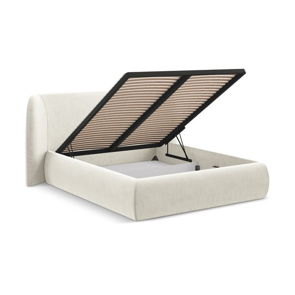 Кремаво двойно тапицирано легло с място за съхранение и включена подматрачна рамка 140x200 cm Hauke – Makamii-image-2