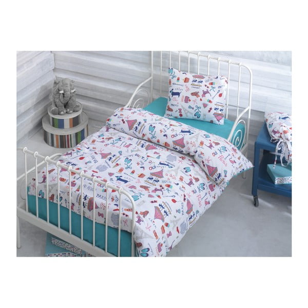 Цветно детско спално бельо с памучен чаршаф Kiddy, 120 x 150 cm - Unknown
