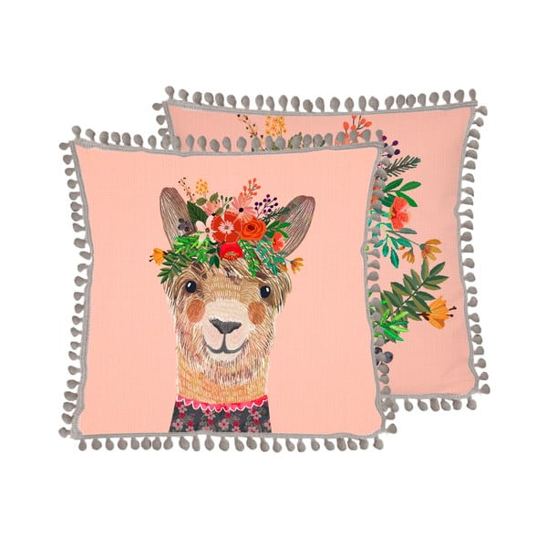 Розова възглавница с ленено платно Лама, 45 x 45 cm - Little Nice Things