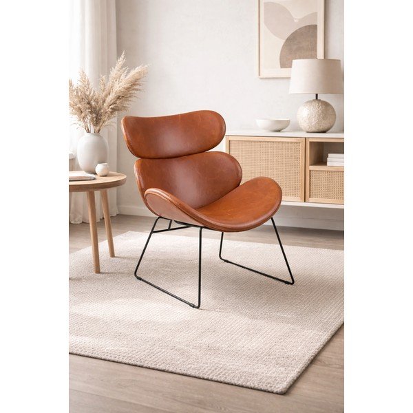 Кафяв фотьойл от изкуствена кожа с черни крака Cazar - Actona-image-1