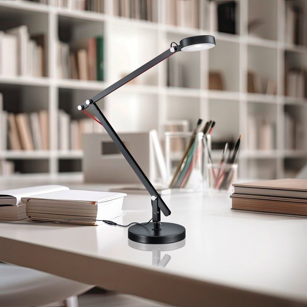 Черна LED настолна лампа с огъваща се структура (височина 90 cm) Amsterdam – Trio-image-3