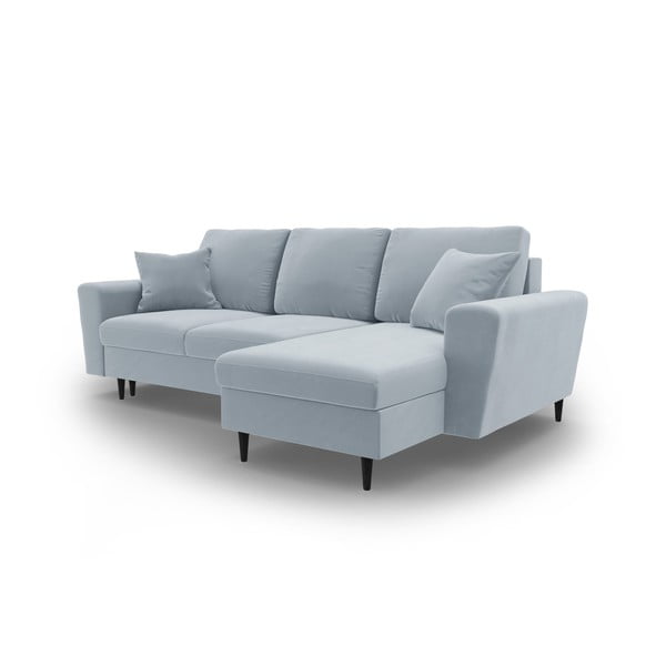 Светлосин кадифен разтегателен ъглов диван с място за съхранение Kyoto – Cosmopolitan Design-image-4