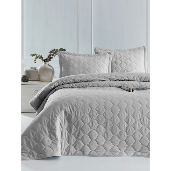 Светлосива покривка за легло с 2 калъфки за възглавници от памук ранфорс EnLora Home Fresh, 225 x 240 cm Fresh Color - Mijolnir