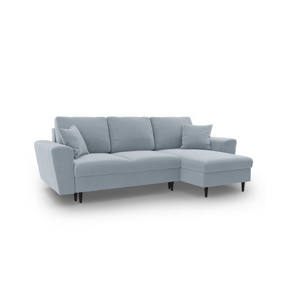 Светлосин кадифен разтегателен ъглов диван с място за съхранение Kyoto – Cosmopolitan Design-image-1