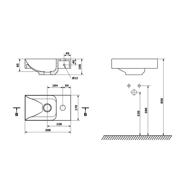 Сив бетонен малък умивалник 31x17 cm Piccolino – Sapho-image-4