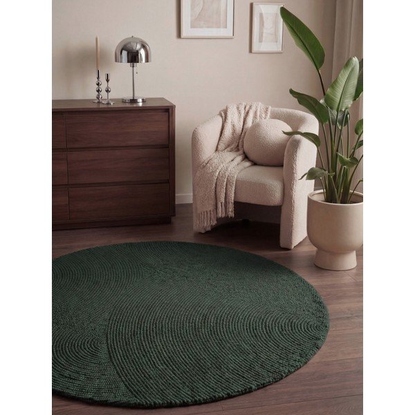 Тъмнозелен ръчно изработен вълнен кръгъл килим ø 120 cm Calmio – Hanse Home-image-1