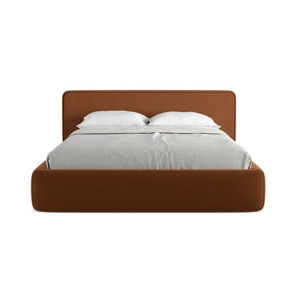 Двойно легло теракотено тапицирано с място за съхранение и включена подматрачна рамка 160x200 cm Kiana – Makamii-image-4