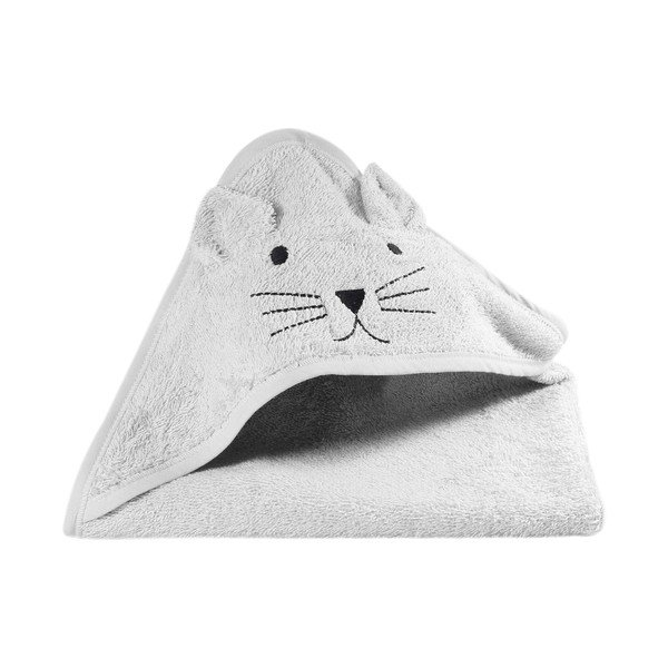 Сива памучна бебешка кърпа с качулка Cat - Kindsgut-image-1