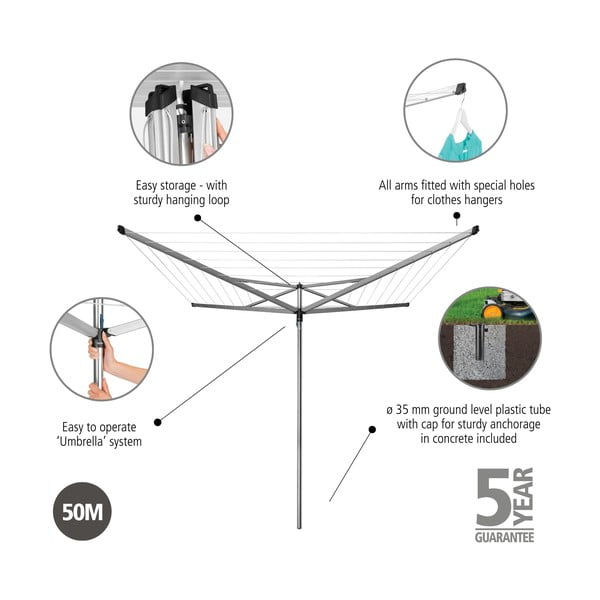 Градинска сушилня за дрехи в сребрист цвят 50 m Essential – Brabantia-image-4