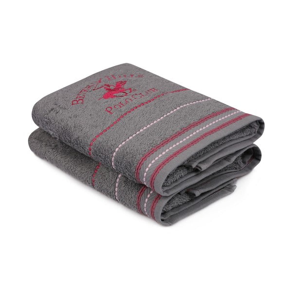 Комплект от 2 сиви кърпи за ръце Polo Club, 50 x 90 cm - Beverly Hills Polo Club