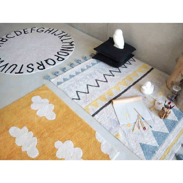 Кремав ръчно изработен памучен детски килим подходящ за пране 140x200 cm Azteca Vintage Blue – Lorena Canals-image-4