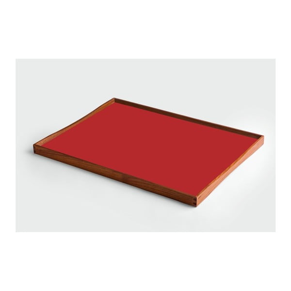Podnos z teakového dřeva s červenou deskou Architectmade, délka 51 cm