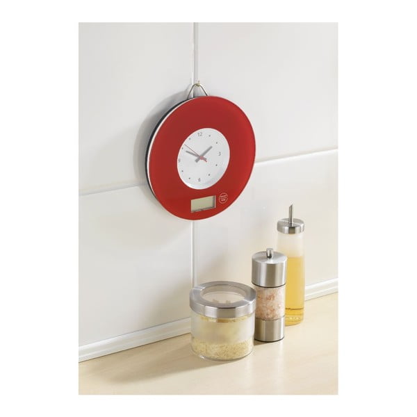 Červená kuchyňská váha s hodinami Wenko Clock-image-1