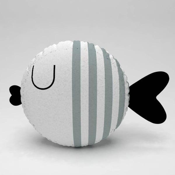 Bílý polštářek s šedými pruhy Fishie, ⌀ 32 cm