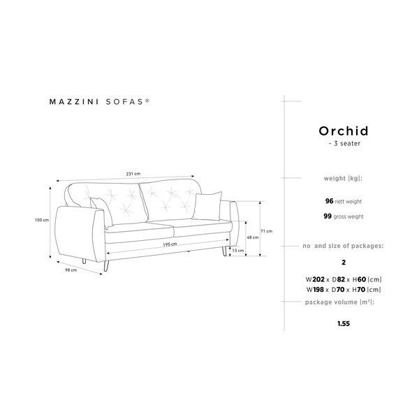 Тъмно сив триместен разтегателен диван с място за съхранение Orchid - Mazzini Sofas-image-2