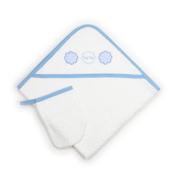 Комплект бебешки кърпи с качулка и ръкавици за пране със сини детайли Tres Chic, 75 x 75 cm - Naf Naf