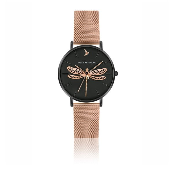 Дамски часовник с каишка от неръждаема стомана в розово злато Dragonfly - Emily Westwood